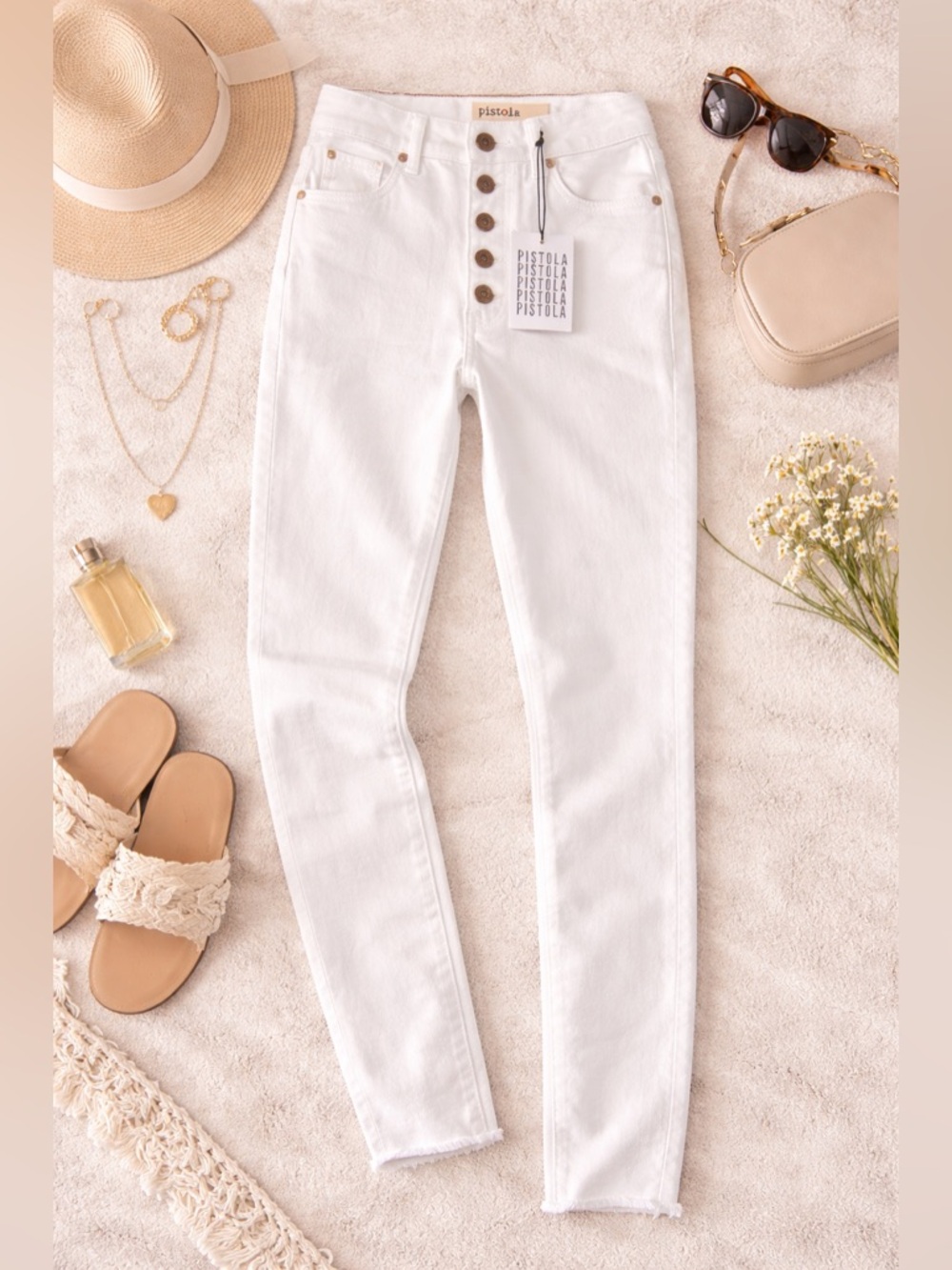 Pistola White Button Fly Skinny Jeans Size 26 Raw Hem High Rise NWT